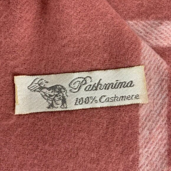 Cashmere Pink & White Plaid Pashmina Scarf With Fringe Soft Warm Winter Wrap - Picture 3 of 3